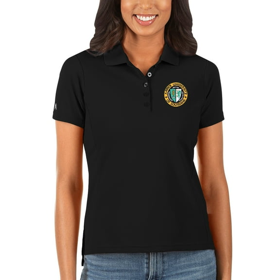 Women's Antigua Black XULA Gold Legacy Pique Polo