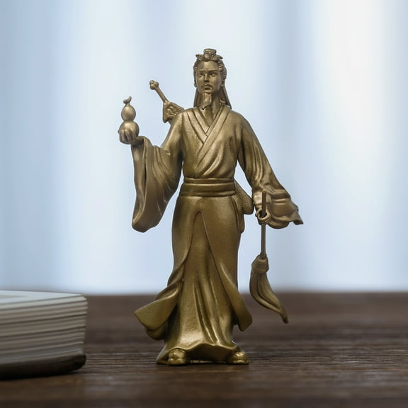 Vintage Brass Lu Dongbin Taoist Immortal Statue for Protection Wisdom Courage Blessing
