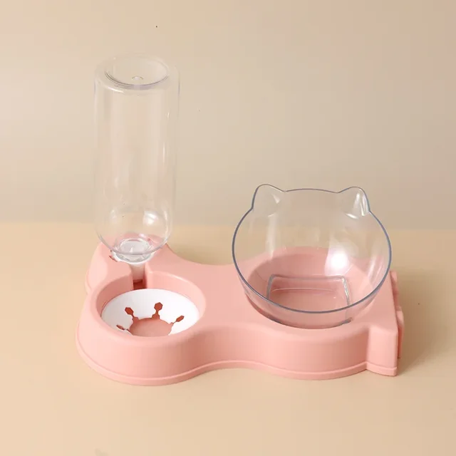 Cuenco de comida para Gato, alimentador automático, empalme todo en uno, cuenco de comida para perros y gatos y fuente para beber, plato de pie elevado,Purple Double Bowl