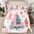 thumbnail image 2 of Homewish 4 Pieces Pink Monogrammed L Sheet Set, Queen - Xmas Tree (Nutcracker), 2 of 7