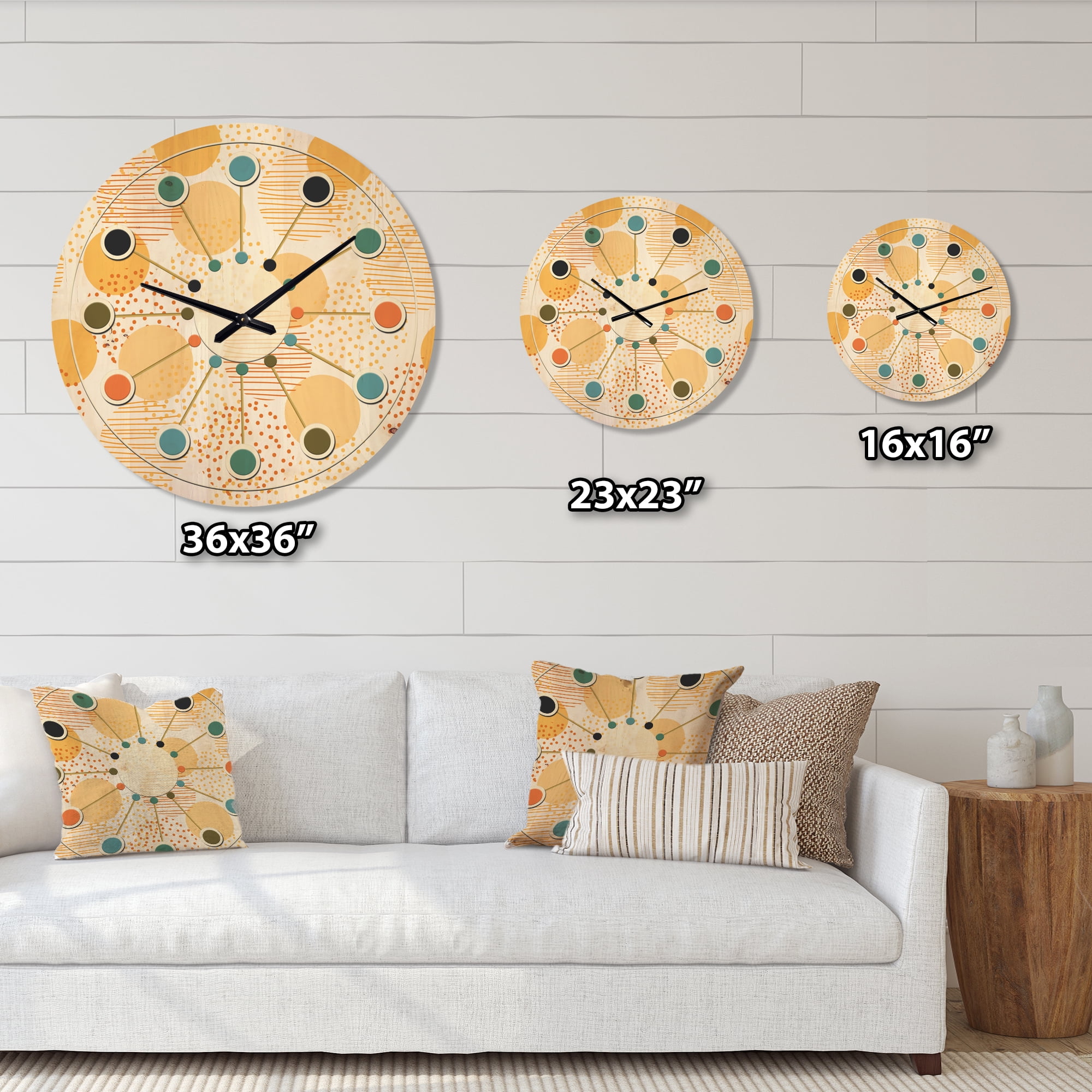 Designart 'Circular Abstract Retro Pattern Geometric IX' Mid-Century Modern Wood Wall Clock