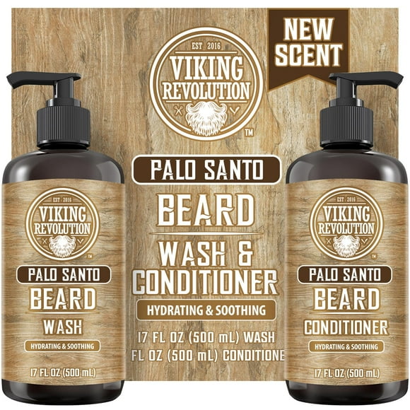 Viking Revolution - Ensemble de Nettoyant pour Barbe et Revitalisant pour Barbe à l'Argan et à l'Huile de Jojoba - Adoucit et Renforce - Shampooing et Revitalisant pour Barbe - Palo Santo - 500 ml x 2
