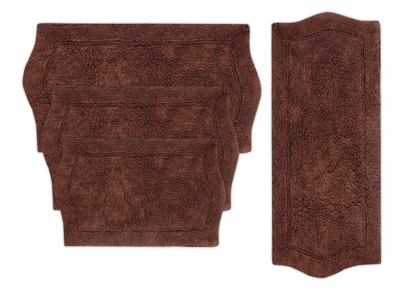 WATERFORD 4 PIECE BATH RUG SET 17X24 21X34 24X40 22X60 CHOCOLATE