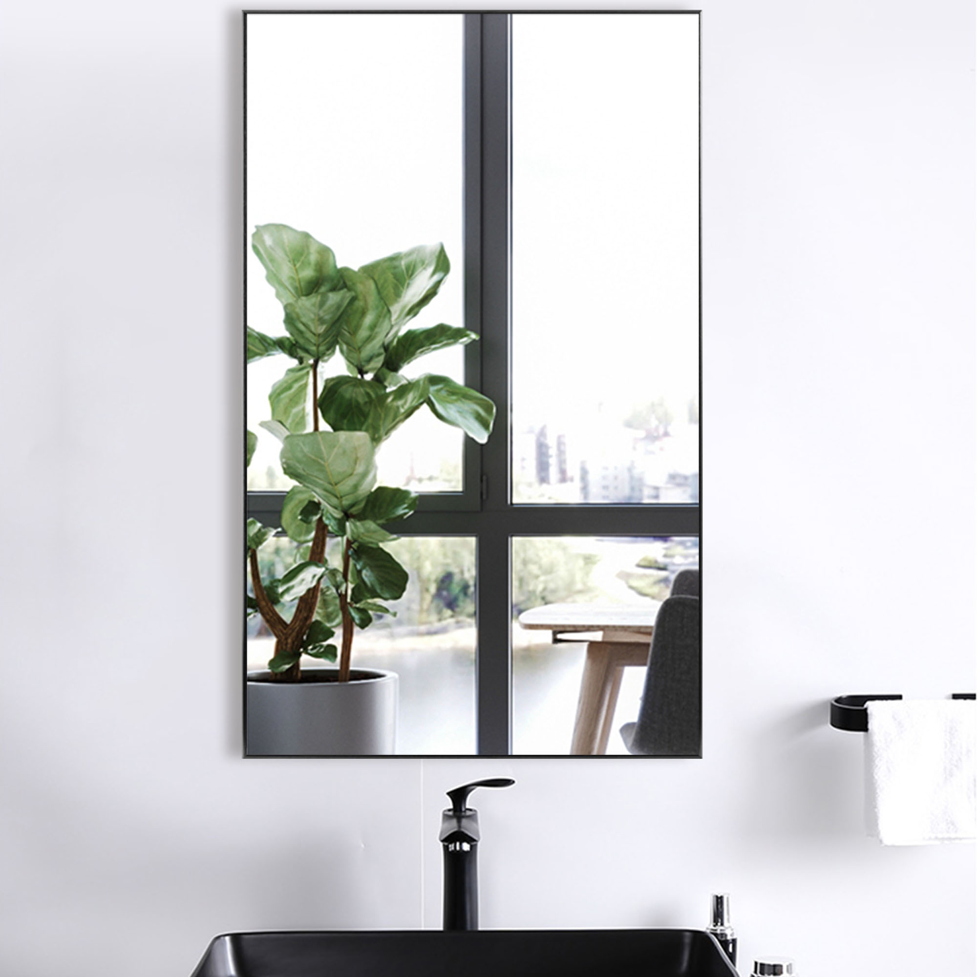 32 in x 51 in Black Modern Wall Mirror