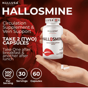 Hallosmine Diosmin Circulation & Vein Support for Swelling & Heavy Legs, Lymphatic Drainage, Blood Flow, Vascular Health, 60 Capsules