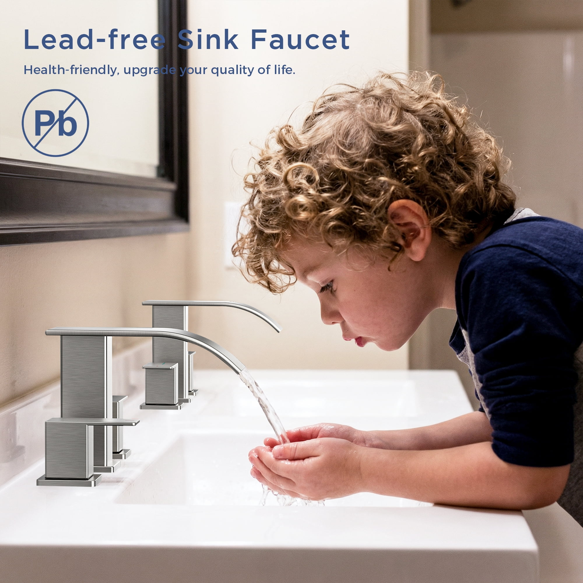 TVOFEK Waterfall Bathroom Faucet 3 Hole, 8 inch Widespread Sink Faucets Brushed Nickel with Metal Pop-up Drain and cUPC Supply Hoses for Vanity Lavatory