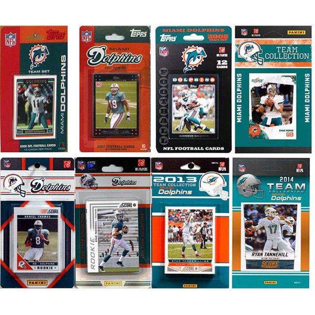 CandICollectables DOLPHINS814TS NFL Miami Dolphins 8 Different Licensed Trading Card Team Sets