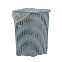 Superio Corner Laundry Hamper Basket With Lid 50 Liter - Grey Wicker Hamper - Durable, Lightweight Bin With Cutout Handles, Storage Dirty Cloths Curved Shape Design Fits Bathroom, Door and Closet