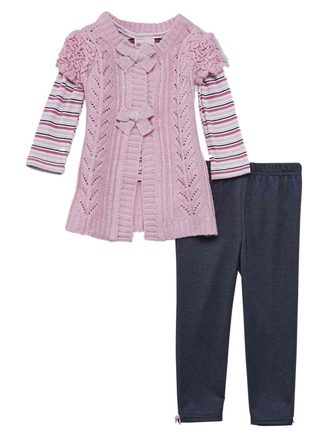 Infant /& Toddler Girls Outfit Metallic Pink Sweater Stripe Shirt /& Jeggings
