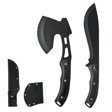 KFFKFF Hunting Knife and Hatchet Axe Combo Set, Encased in a Protective Sheath, Composed of Stainless Steel, Ideal for Camping and Hunting Expeditions