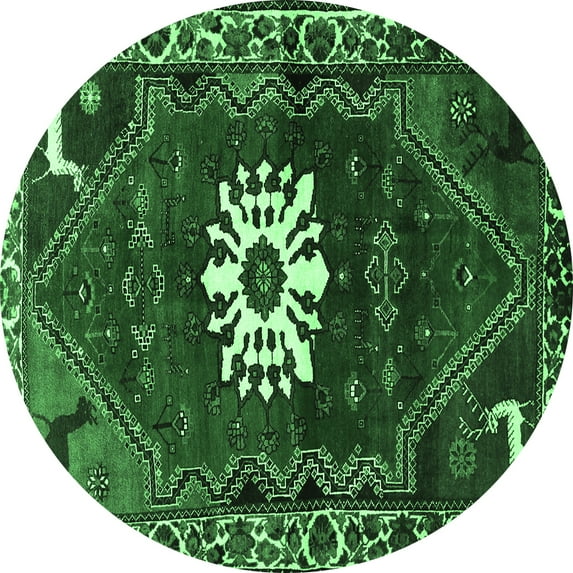 Ahgly Company Indoor Round Persian Emerald Green Traditional Area Rugs, 6' Round