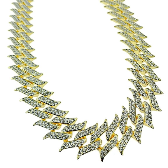 Men's 14k Gold Plated Spike Chain Iced Spiked Hip Hop Necklace 30" Inch x 25 MM Thick