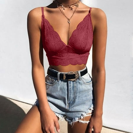 

UoCefik Womens Bra See Through Solid Hollow Out Sexy Lace Wireless Triangle Bra