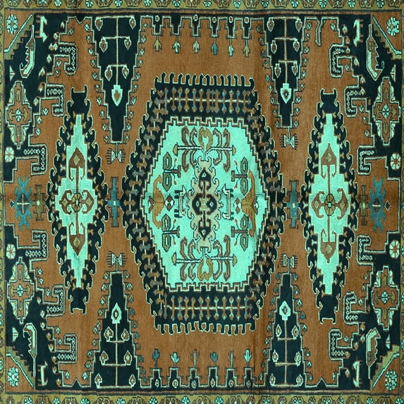 Ahgly Company Indoor Square Persian Turquoise Blue Traditional Area Rugs, 3' Square