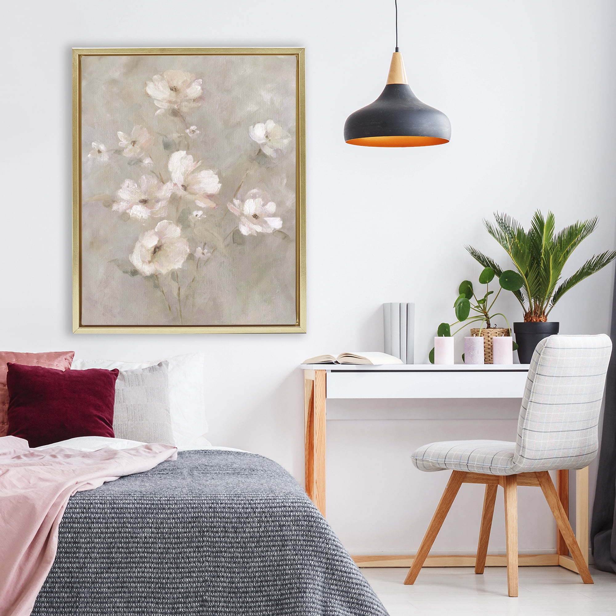 Stupell Industries Delicate Blush Floral Arrangement Gold Framed Floater Canvas Wall Art, design by Carol Robinson