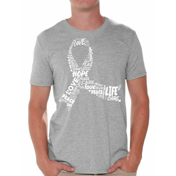 Awkward Styles Cancer Awareness Shirts for Mens Support Clothing Collection Ribbon Breast Cancer Awareness White Men Shirts White Ribbon T-shirts