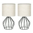 Modern Bedroom Bedside Lamp, Set of 2, Black Hollowed Base, Linen Shade Nightstand Lamps