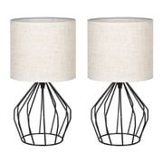 Bedside Nightstand Lamp, Black Hollowed Out Base with Linen Fabric Shade Lamps Set of 2