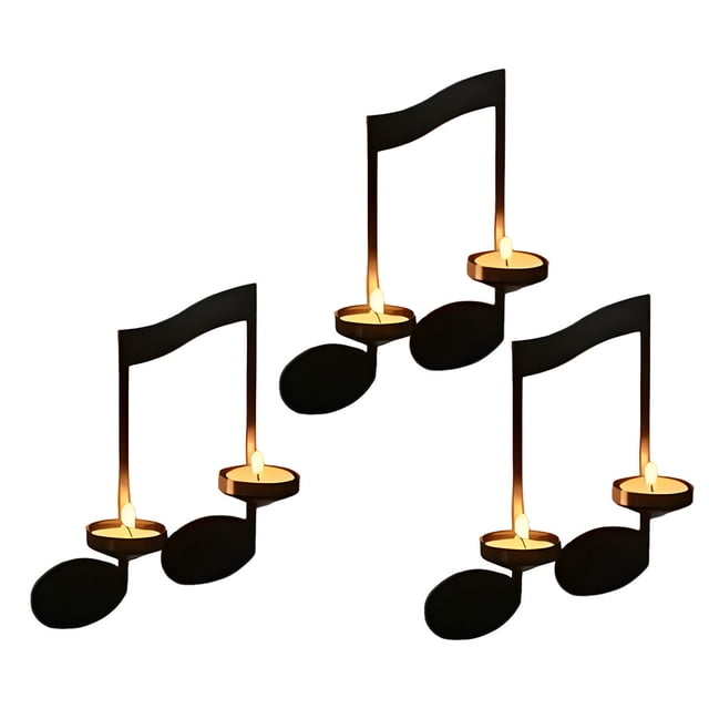 Candelabro de pared vintage con nota musical negra, portavelas con símbolo musical, decoración de pared para sala de estar, comedor y pasillo.