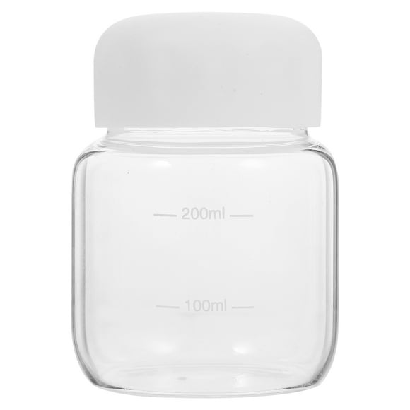 Botella de agua de vidrio transparente, pequeña, para jugo, leche o café.