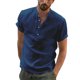 thumbnail image 2 of Camisas Para Hombre Casual Camisa de algodón y lino para hombre, camiseta ligera de manga corta con botones, camiseta informal de moda con cuello liso para la playa (Blue, XXL), 2 of 7