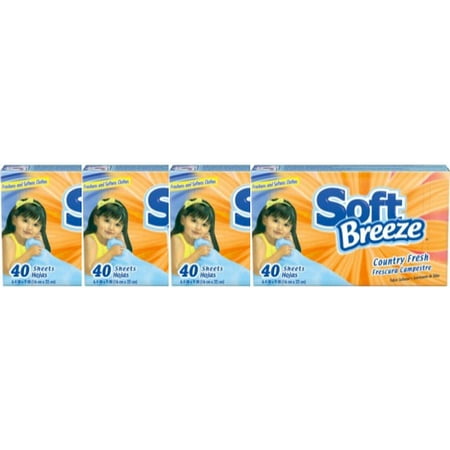 Soft Breeze Dryer Sheets, Country Fresh, 40 Sheets (Pack of 4)