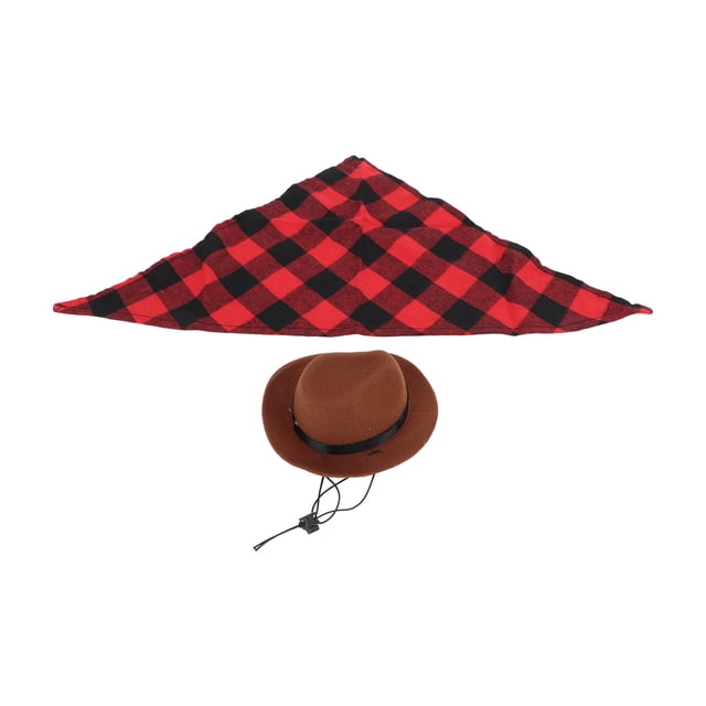Cat Cowboy Hat Triangular Scarf, Pet Cowboy Costume Set Multipurpose Cute And Cool For Birthday Parties For Cowboy Hat Dress Up Brown+Red Grid,Brown+Green Grid,Black+Red