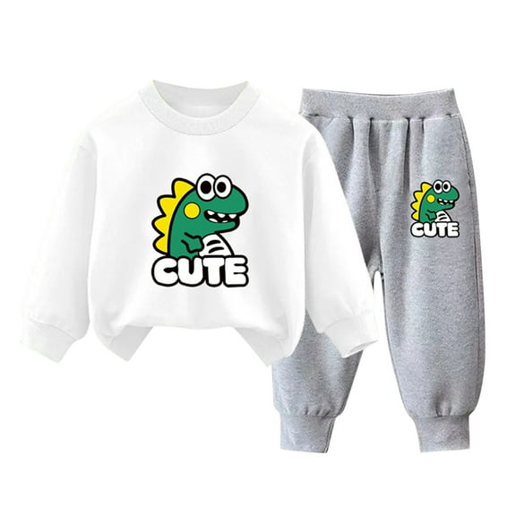 Outfits for Boys Girls, Fall Outfits for Toddler Girl Boy Printed Long Sleeve Top & Jogger Pants Set Cotton Sweatsuits for Kids 3-9T (3-4T, White 02)