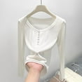 thumbnail image 4 of EDFBUYKRS Long Sleeve Blouses Button-Down Shirts for Women Fall Ruffle V-Neck Solid Print Casual Dressy T-Shirt Tops L, 4 of 5
