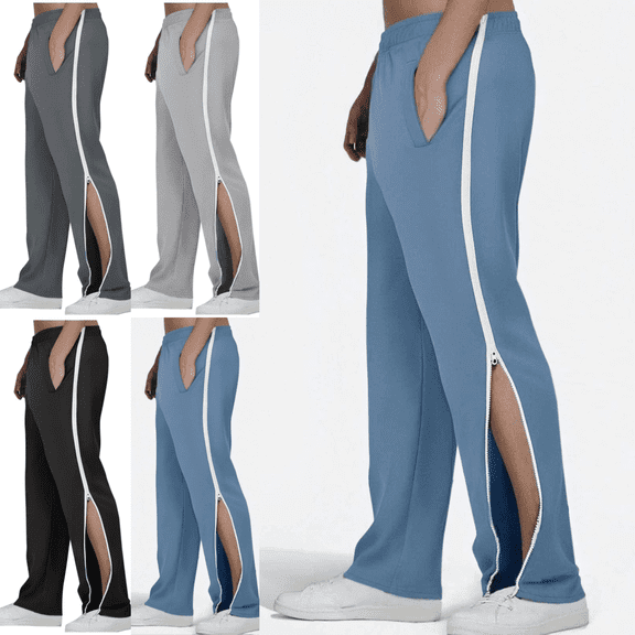 Mifsaly Men's Tear Away Pants 2 Side Full Zippers Post Surgery Baggy Sweatpants Loose Fit Workout Athletic Going Out Lounge Outfits with Pockets
