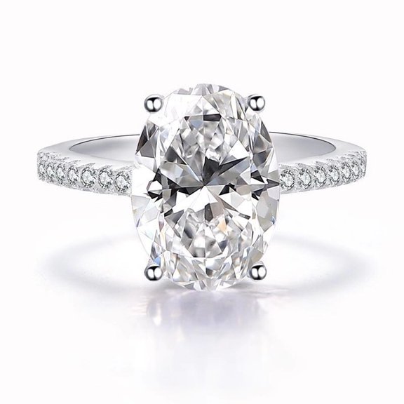 Women's Oval Platinum-Plated Zircon Ring