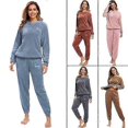 thumbnail image 3 of Pyjamas d'Hiver Chauds Plus Haut en Polaire Pantalon Col Rond Ensemble de Pyjamas Doux-Xinhan, 3 of 4