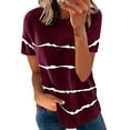 thumbnail image 1 of Women Short Sleeve T Shirt Casual Style Round Neck Stripes Pattern Breathable Women Summer T Shirt  for Office ANGGREK Otros, 1 of 5