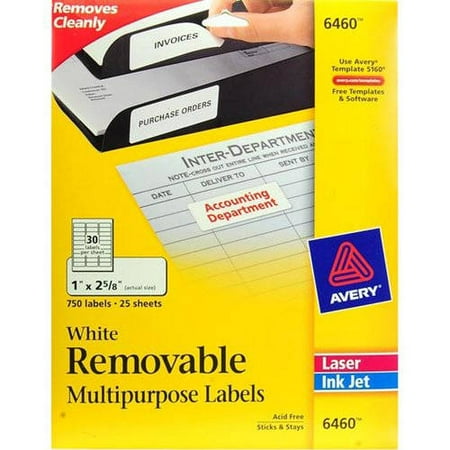 avery removable multipurpose labels 16460 1 x 2 5 8 white 150pk