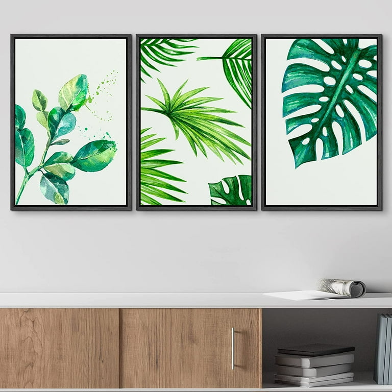 wall26 Canvas Print Wall Art Set Tropical Monstera & Palm Leaf
