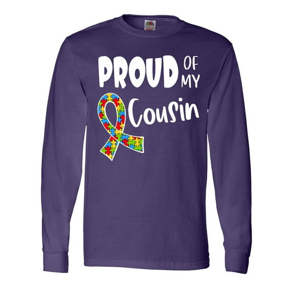 Inktastic Proud of my Cousin Autism Awareness Puzzle Piece Ribbon Long Sleeve T-Shirt