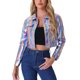 thumbnail image 1 of Chaqueta metálica brillante de biker con botones para mujer INSPIRE CHIC, holográfica, tamaño XS, multicolor, 1 of 5