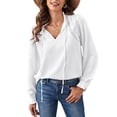 thumbnail image 1 of Blusa de Mujer Cuello en V Manga Larga Camisa Informal de Color Puro Cómoda para la Oficina en casa Blanco XL, 1 of 6