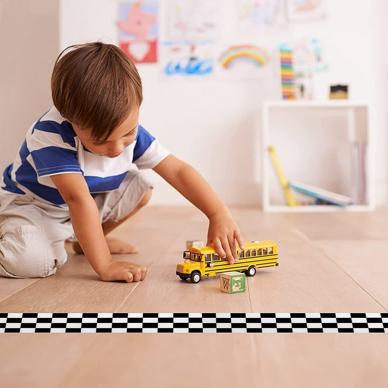 Road Kids Tape Checkered Flag Race Track Tape Race Car Track Road Kids Tape  for Cars Track and Train Sets Decorative,Sticker Racetrack, Duct Tape for  Kids Birthday Party Racing Party Decoration,1 Roll 