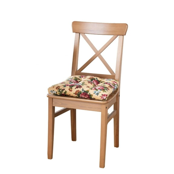 Ellis Bella Rose Stylish Medium Scale Printed Floral Pattern Non-Skid Chair Pad 16"x16" Butter