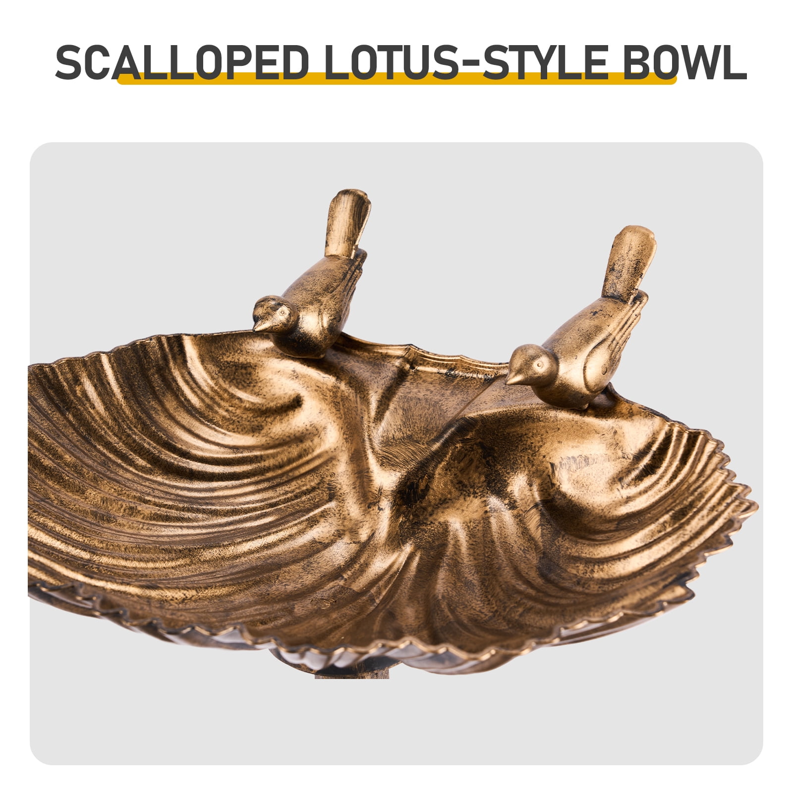 Resin Bird Bath With Shell Edge & 1.4W Solar Fountain, 50*36*81cm