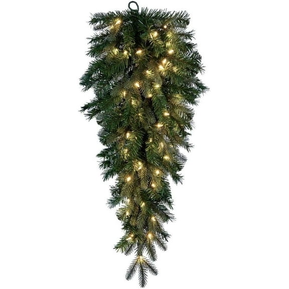 HaCpiu 36" Fir Artificial Pre-Lit Teardrop Christmas Swag, Christmas Door Swag with Warm White LED Mini Lights, Perfect Christmas Home Decor