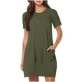 thumbnail image 2 of Robes Femmes DYTTDG Robe pour Femme Col Rond Manches Courtes Ample Décontractée Mini-Robe avec Poches Économies jusqu'à 30 % de Rabais Vert Armée,2TG, 2 of 7