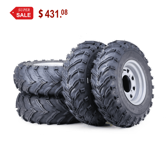 LIBRA 25x8-12 25x10-12 ATV Tire & wheel Set with 4-156 PCD 4 3 OS Silver Wheels,SET 4