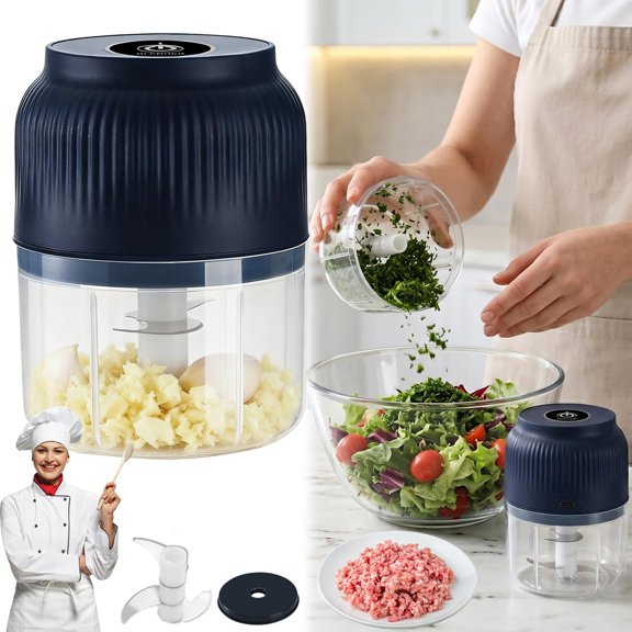 Household Electric Garlic Crusher, 2026 New 350ml Portable Cordless Electric Garlic Chopper with 3/4/6 Stainless Steel Blades & Egg Beater, USB Mini Garlic Chopper for Mashing Onion, Chili