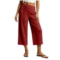 thumbnail image 3 of Wide Leg Palazzo Capri Pants for Women Lightweight Drawstring Loose Flowy Dressy Capris Casual Summer Bottoms With Pockets Wine L, 3 of 8