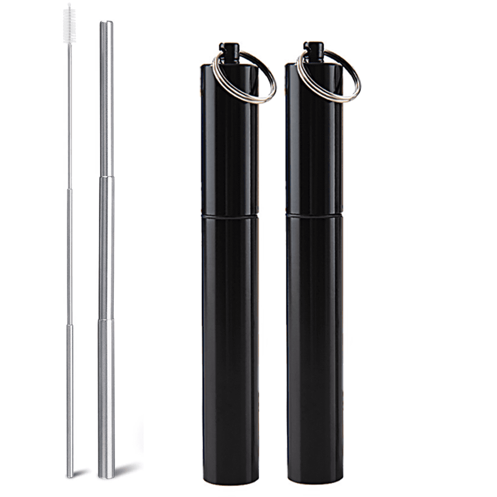 Collapsible Reusable Stainless Steel Drinking Straw with Case2 Pack 