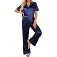 thumbnail image 1 of Conjunto de pijama Ekouaer Silk Satin para Mujer Azul Marino, 1 of 7