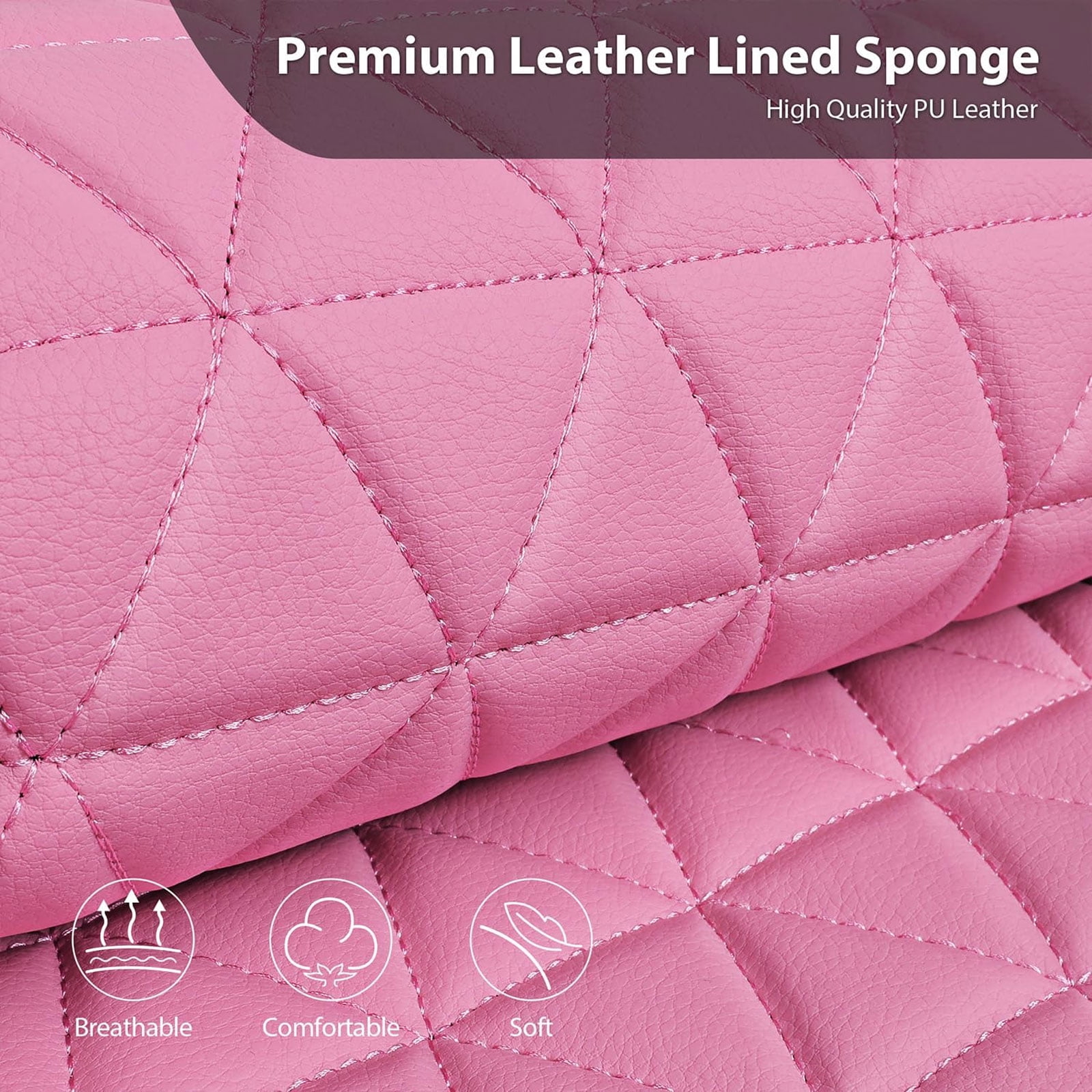CAR GRAND Bling diamond leather automotive seat covers full set water proof shining glitter sparkly crystal rhinestone universal armrest fit girl woman lady pink
