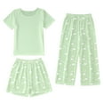 thumbnail image 4 of Tween Girl Pajamas 11-12 Years Preppy Pajamas Kids Girls Toddler Cartoon pj Comfy Fit Nightwear 3PCS Kids Pulloverr Sleepwear Set #Light Green, 4 of 4